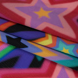Crinkled Silk Crepe de Chine Print Made in Italy - Rainbow on Black Stars - Deadstock