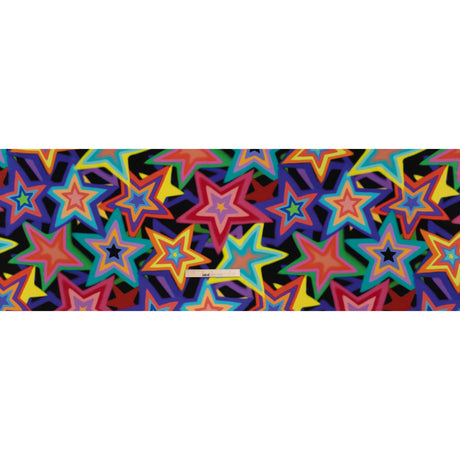 Crinkled Silk Crepe de Chine Print Made in Italy - Rainbow on Black Stars - Deadstock