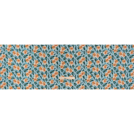 Texture Stripe Silk Dobby Made in Italy - Sky Blue, Peach and Teal Flowers and Leaves - Deadstock
