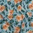 Texture Stripe Silk Dobby Made in Italy - Sky Blue, Peach and Teal Flowers and Leaves - Deadstock