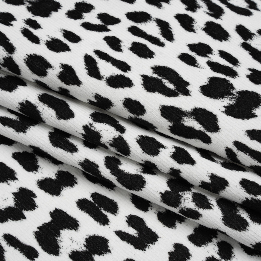 Stretch Cotton Corduroy Print Made in Italy - Black and White Cheetah Spots - Deadstock