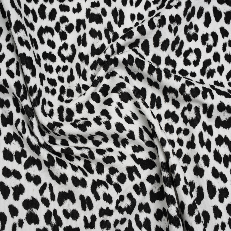 Stretch Cotton Corduroy Print Made in Italy - Black and White Cheetah Spots - Deadstock