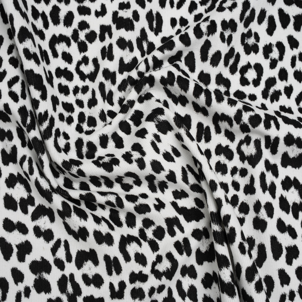 Stretch Cotton Corduroy Print Made in Italy - Black and White Cheetah Spots - Deadstock