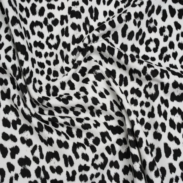 Stretch Cotton Corduroy Print Made in Italy - Black and White Cheetah Spots - Deadstock