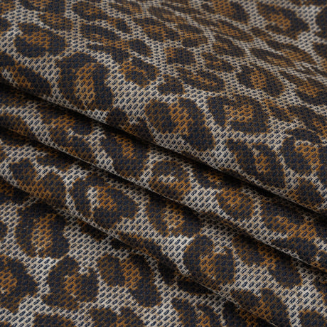 Cotton Birdseye Pique Print Made in Italy - Brown, Tan and Navy Cheetah Spots - Deadstock