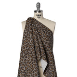 Cotton Birdseye Pique Print Made in Italy - Brown, Tan and Navy Cheetah Spots - Deadstock