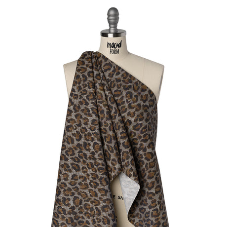 Cotton Birdseye Pique Print Made in Italy - Brown, Tan and Navy Cheetah Spots - Deadstock