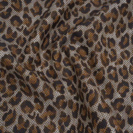 Cotton Birdseye Pique Print Made in Italy - Brown, Tan and Navy Cheetah Spots - Deadstock