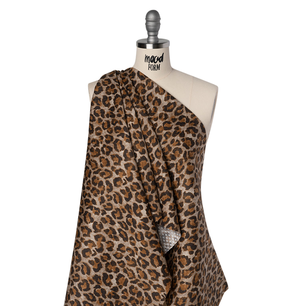 Stretch Cotton Matelasse Print Made in Italy - Beige, Brown and Black Cheetah Print on Diamonds - Deadstock