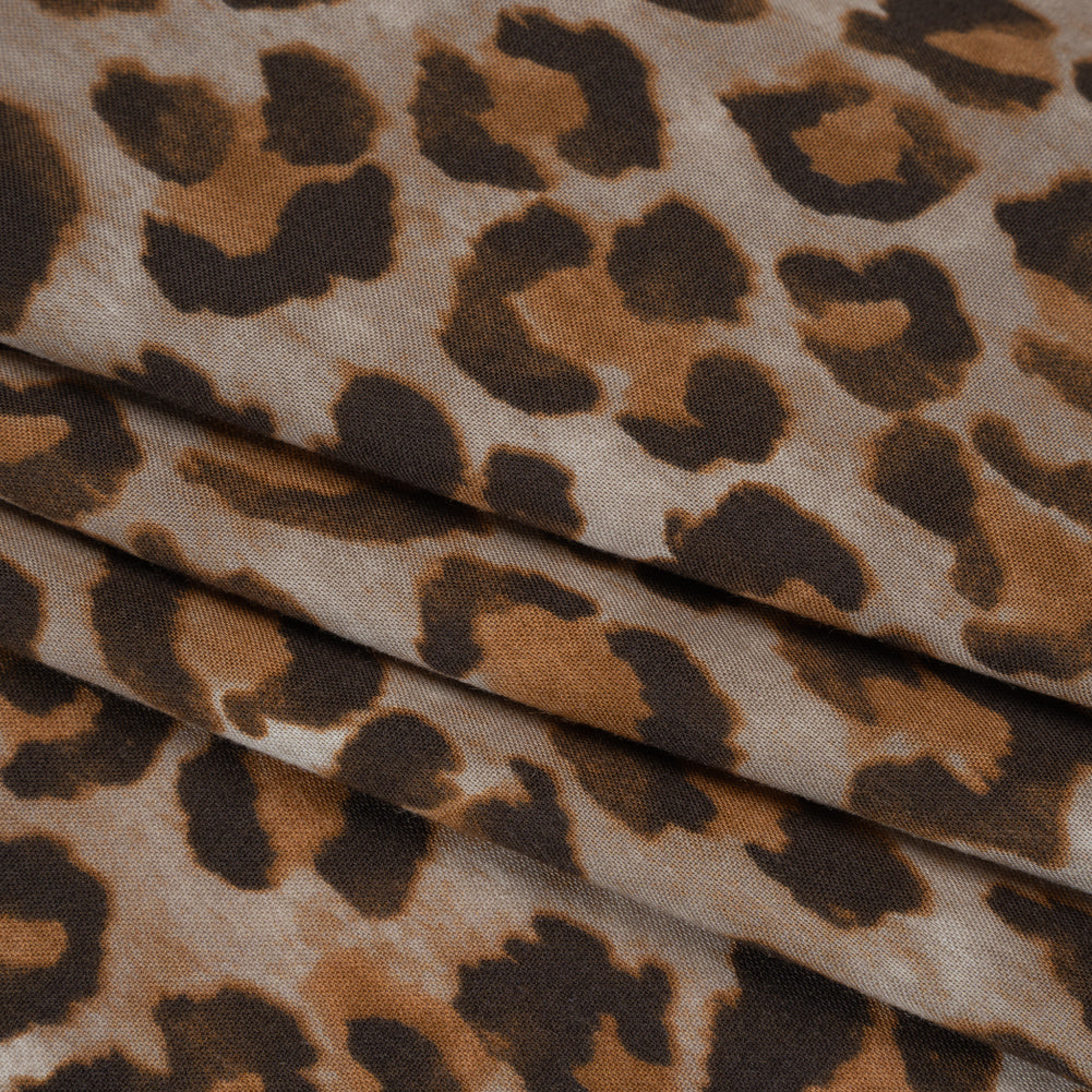 Rayon Woven Print Made in Italy - Greige, Tan and Dark Brown Cheetah Spots - Deadstock