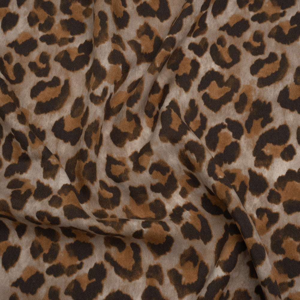 Rayon Woven Print Made in Italy - Greige, Tan and Dark Brown Cheetah Spots - Deadstock