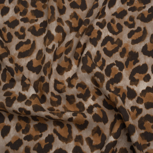 Rayon Woven Print Made in Italy - Greige, Tan and Dark Brown Cheetah Spots - Deadstock