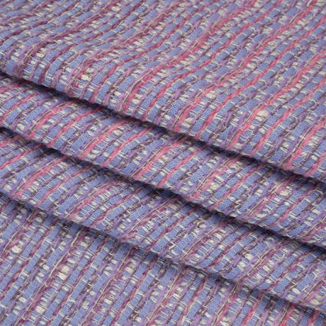 Wool Blend Tweed Woven Made in Italy - Lavender, Baby Blue and Orchid Pink Stripes