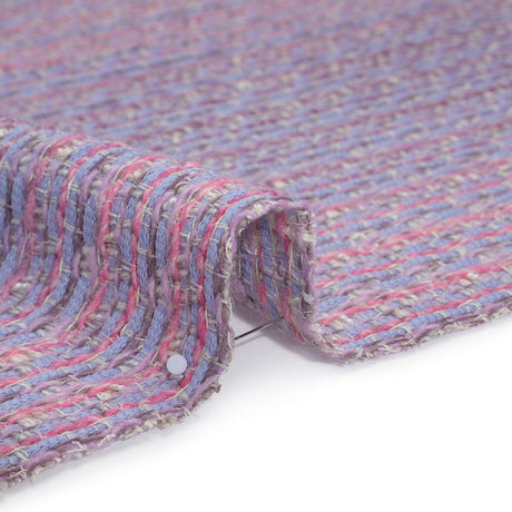Wool Blend Tweed Woven Made in Italy - Lavender, Baby Blue and Orchid Pink Stripes