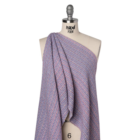 Wool Blend Tweed Woven Made in Italy - Lavender, Baby Blue and Orchid Pink Stripes