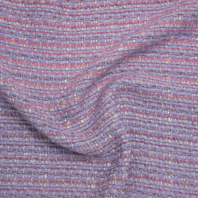 Wool Blend Tweed Woven Made in Italy - Lavender, Baby Blue and Orchid Pink Stripes