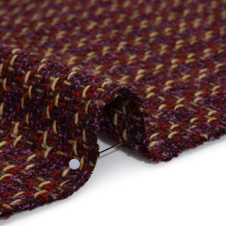 Wool Blend Tweed Twill Made in Italy - Purple, Red and Tan Checks