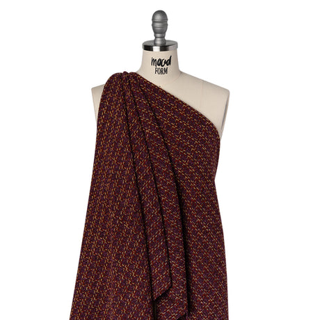 Wool Blend Tweed Twill Made in Italy - Purple, Red and Tan Checks