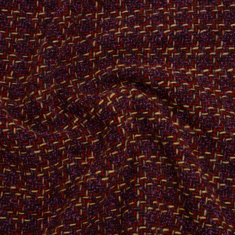 Wool Blend Tweed Twill Made in Italy - Purple, Red and Tan Checks
