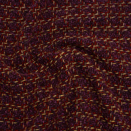 Wool Blend Tweed Twill Made in Italy - Purple, Red and Tan Checks