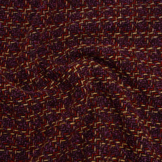 Wool Blend Tweed Twill Made in Italy - Purple, Red and Tan Checks