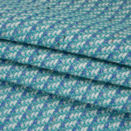 Metallic Wool Blend Tweed Made in Italy - Aqua, Blue and White