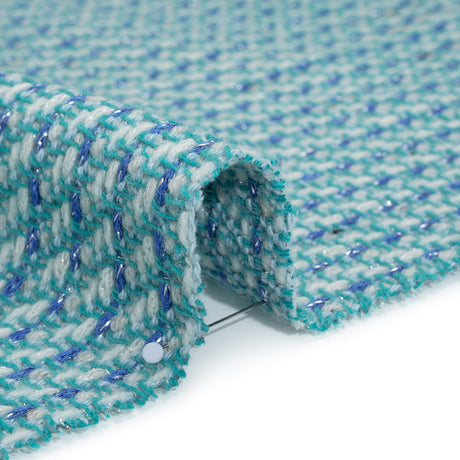 Metallic Wool Blend Tweed Made in Italy - Aqua, Blue and White