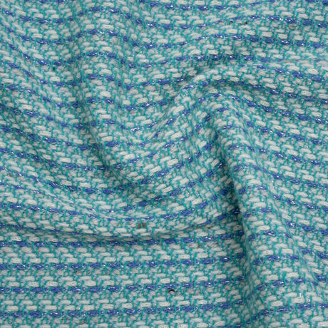 Metallic Wool Blend Tweed Made in Italy - Aqua, Blue and White