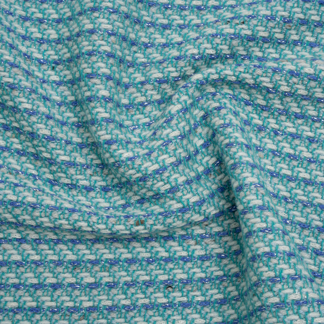 Metallic Wool Blend Tweed Made in Italy - Aqua, Blue and White