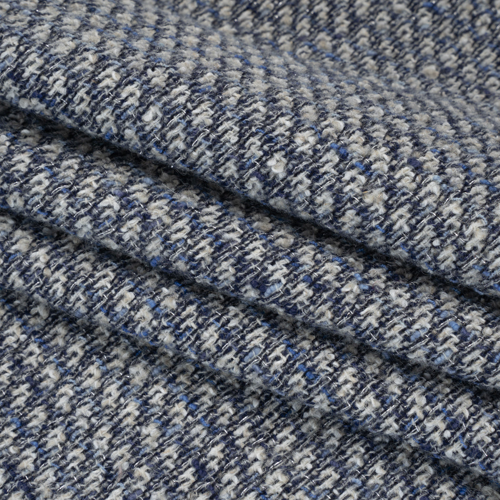 Metallic Wool Blend Tweed Boucle Made in Italy - Blue, Gray and Silver