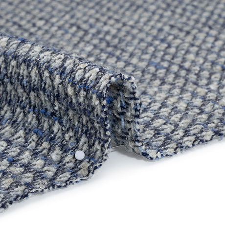 Metallic Wool Blend Tweed Boucle Made in Italy - Blue, Gray and Silver
