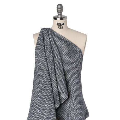 Metallic Wool Blend Tweed Boucle Made in Italy - Blue, Gray and Silver