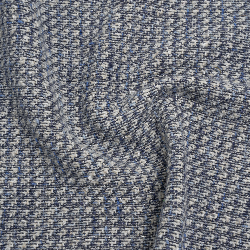 Metallic Wool Blend Tweed Boucle Made in Italy - Blue, Gray and Silver