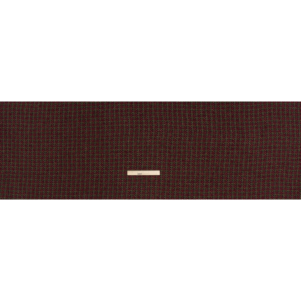 Metallic Wool Blend Tweed Twill Made in Italy - Olive Green, Dark Red and Gold Checks