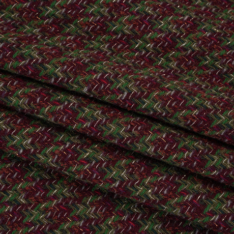 Metallic Wool Blend Tweed Twill Made in Italy - Bright Green, Burgundy and Gold Checks