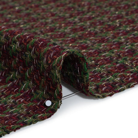 Metallic Wool Blend Tweed Twill Made in Italy - Bright Green, Burgundy and Gold Checks