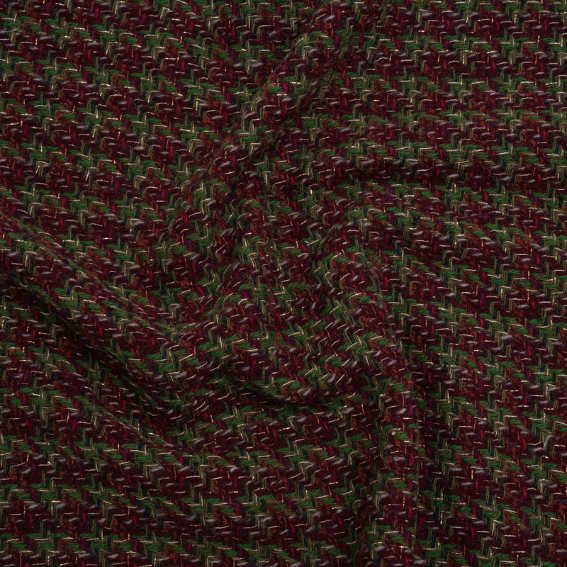 Metallic Wool Blend Tweed Twill Made in Italy - Bright Green, Burgundy and Gold Checks