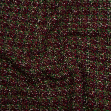 Metallic Wool Blend Tweed Twill Made in Italy - Bright Green, Burgundy and Gold Checks