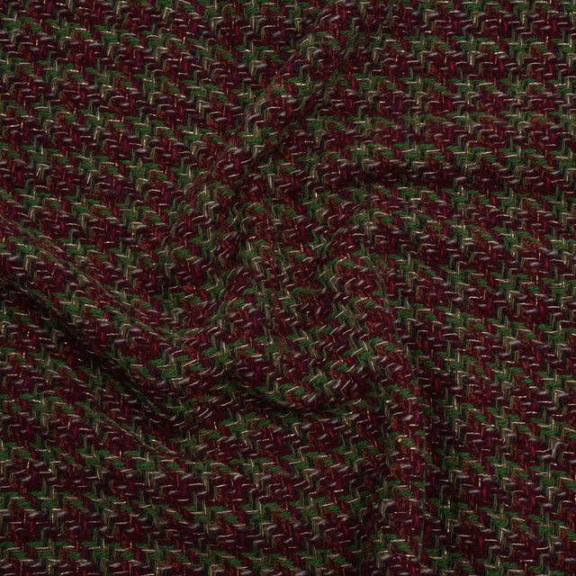 Metallic Wool Blend Tweed Twill Made in Italy - Bright Green, Burgundy and Gold Checks