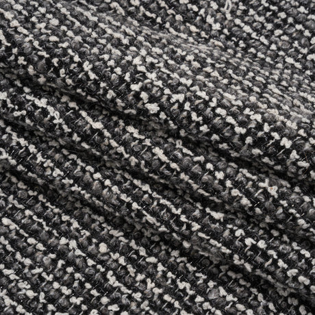 Metallic Wool Blend Boucle Coating Made in Italy - Gray, White and Silver Tweedy Stripes