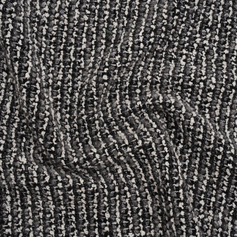 Metallic Wool Blend Boucle Coating Made in Italy - Gray, White and Silver Tweedy Stripes