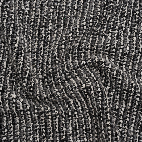 Metallic Wool Blend Boucle Coating Made in Italy - Gray, White and Silver Tweedy Stripes