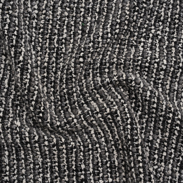 Metallic Wool Blend Boucle Coating Made in Italy - Gray, White and Silver Tweedy Stripes