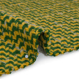 Wool Blend Tweed Twill Made in Italy - Green, Yellow and White Diagonal Stripes and Subtle Checks