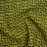 Wool Blend Tweed Twill Made in Italy - Green, Yellow and White Diagonal Stripes and Subtle Checks