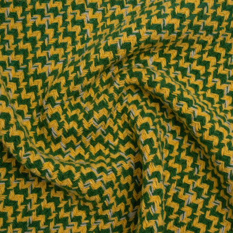Wool Blend Tweed Twill Made in Italy - Green, Yellow and White Diagonal Stripes and Subtle Checks