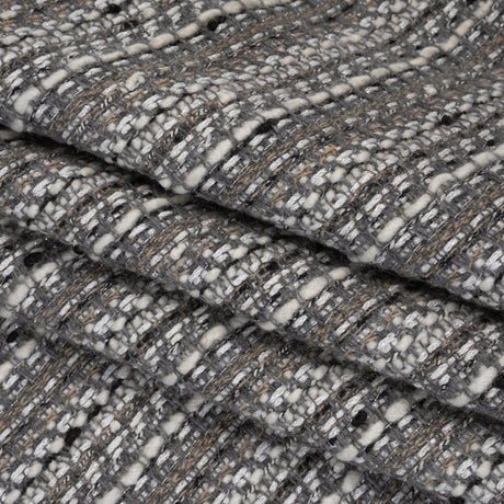 Metallic Wool Blend Tweed Made in Italy - White, Beige and Silver Stripes