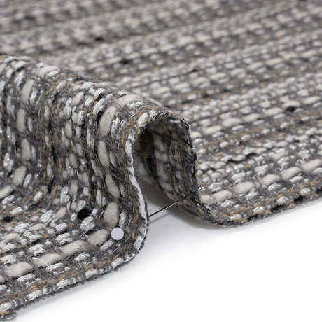 Metallic Wool Blend Tweed Made in Italy - White, Beige and Silver Stripes