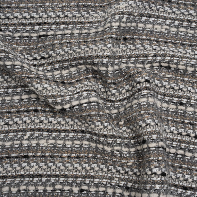 Metallic Wool Blend Tweed Made in Italy - White, Beige and Silver Stripes