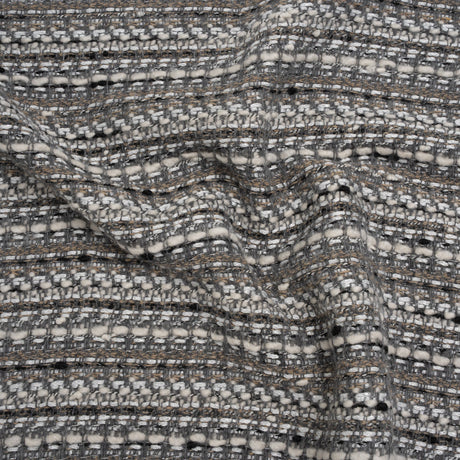 Metallic Wool Blend Tweed Made in Italy - White, Beige and Silver Stripes